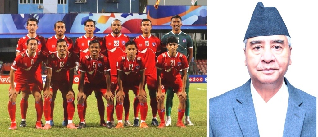 नेपाली फुटबल टिमलाई प्रधानमन्त्री देउवाको बधाई